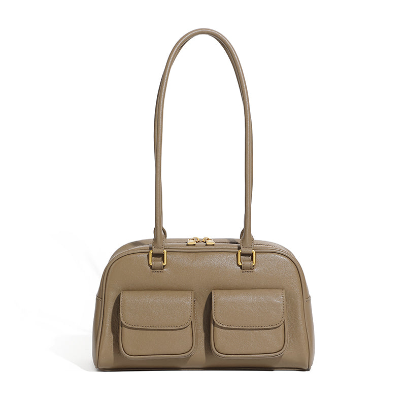 Niche design genuine leather vintage underarm bag bowling bag Boston underarm bag shoulder bag women's bag