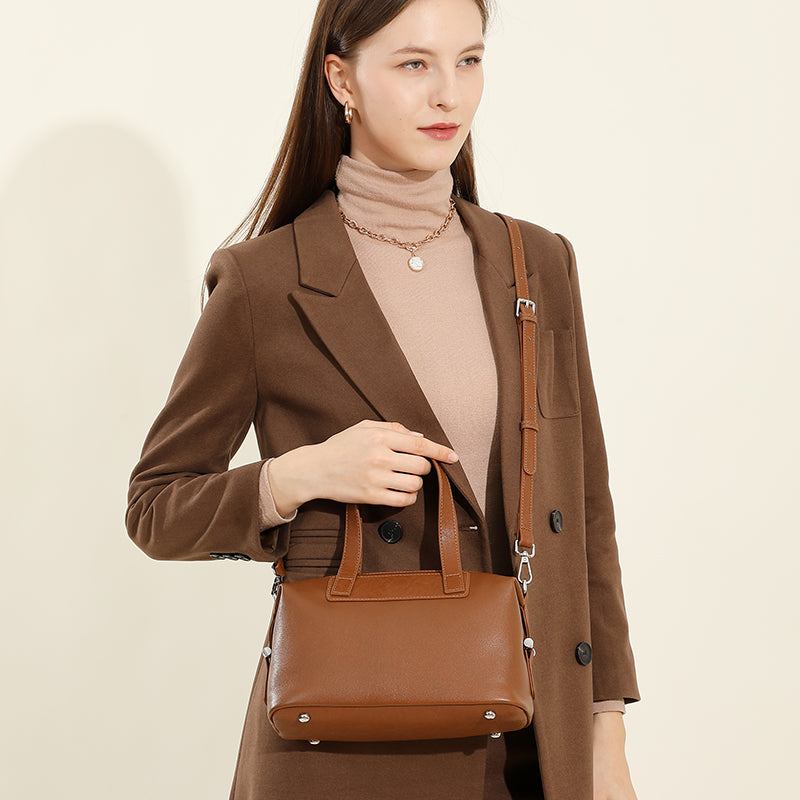 Genuine leather vintage handbag vegetable tanned Boston bag cowhide shoulder crossbody bag