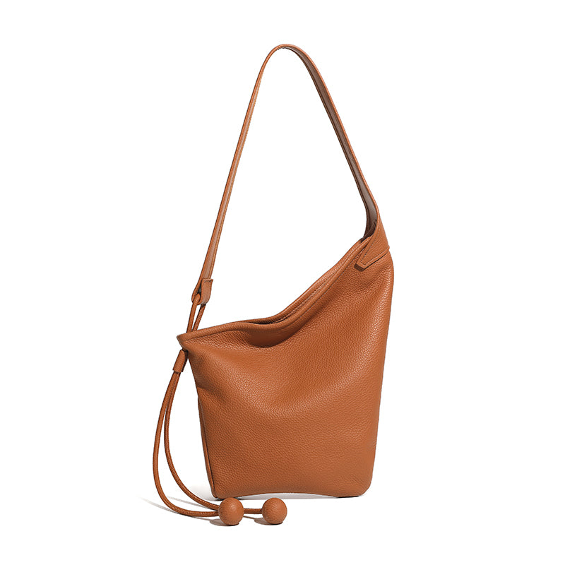 Genuine leather lazy crossbody bag niche asymmetrical design minimalist knotted horn bag shoulder dumpling women's bag