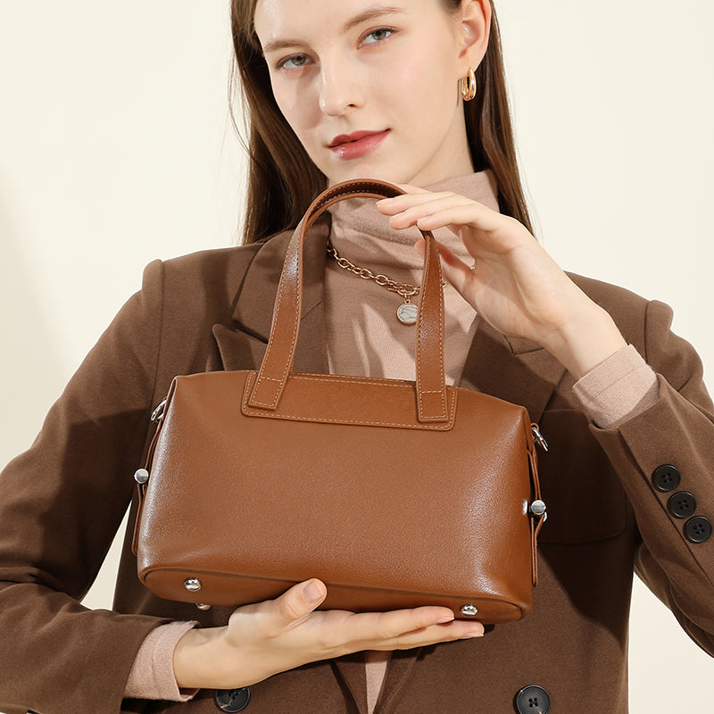 Genuine leather vintage handbag vegetable tanned Boston bag cowhide shoulder crossbody bag