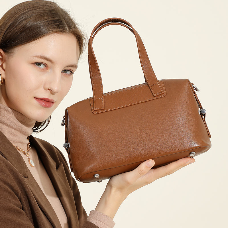 Genuine leather vintage handbag vegetable tanned Boston bag cowhide shoulder crossbody bag