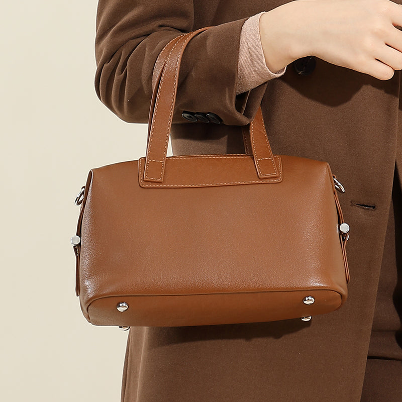 Genuine leather vintage handbag vegetable tanned Boston bag cowhide shoulder crossbody bag