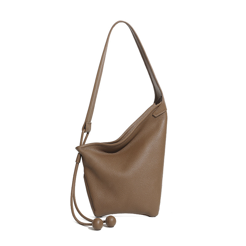 Genuine leather lazy crossbody bag niche asymmetrical design minimalist knotted horn bag shoulder dumpling women's bag