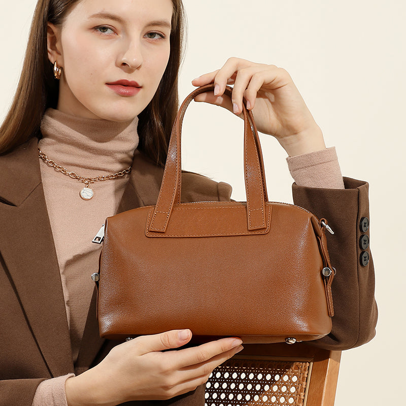 Genuine leather vintage handbag vegetable tanned Boston bag cowhide shoulder crossbody bag