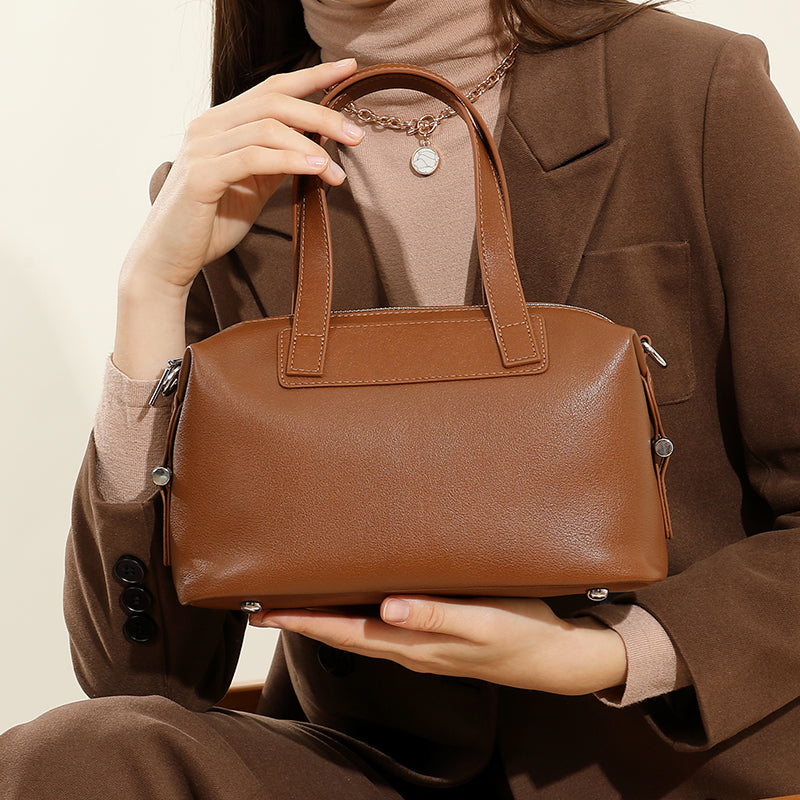 Genuine leather vintage handbag vegetable tanned Boston bag cowhide shoulder crossbody bag