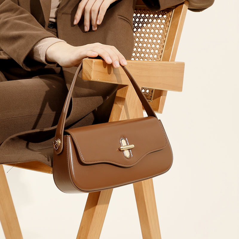 Genuine leather niche design baguette handbag shoulder crossbody bag underarm bag