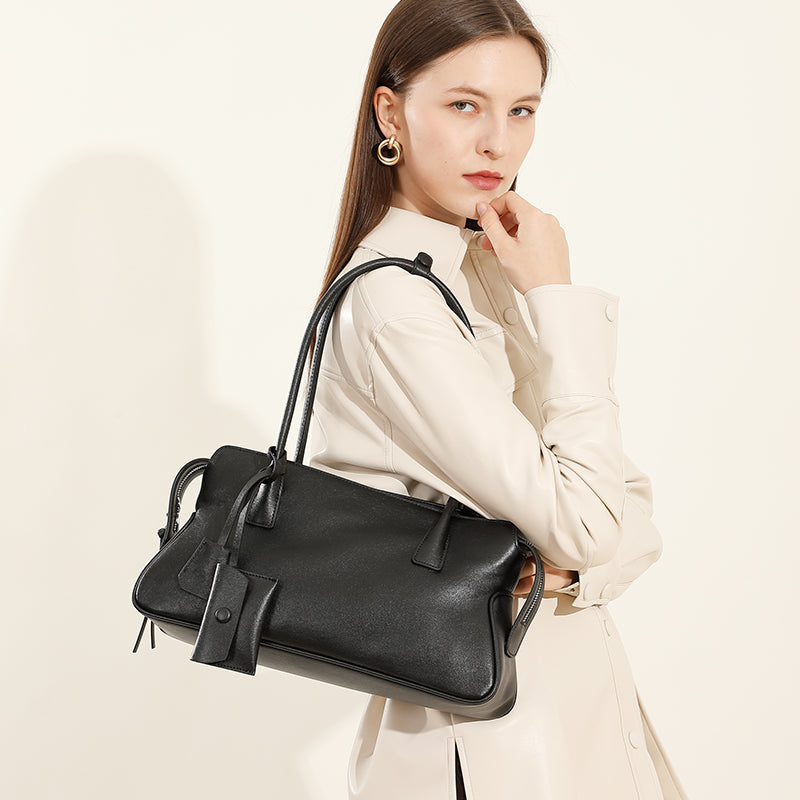 Genuine leather retro trend tote bag shoulder underarm bag vegetable tanned cowhide handbag