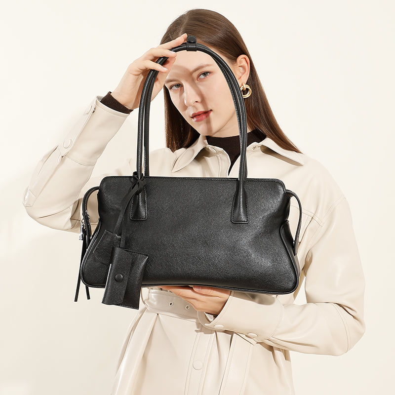 Genuine leather retro trend tote bag shoulder underarm bag vegetable tanned cowhide handbag