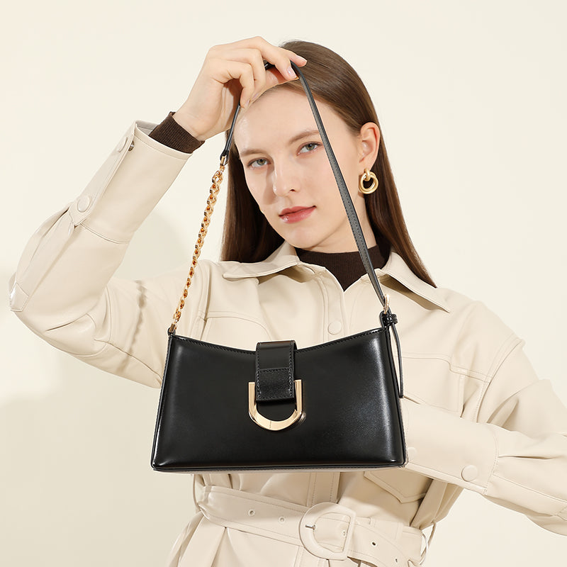 Genuine leather fashion underarm bag high-end versatile shoulder bag practical crossbody baguette women's bag