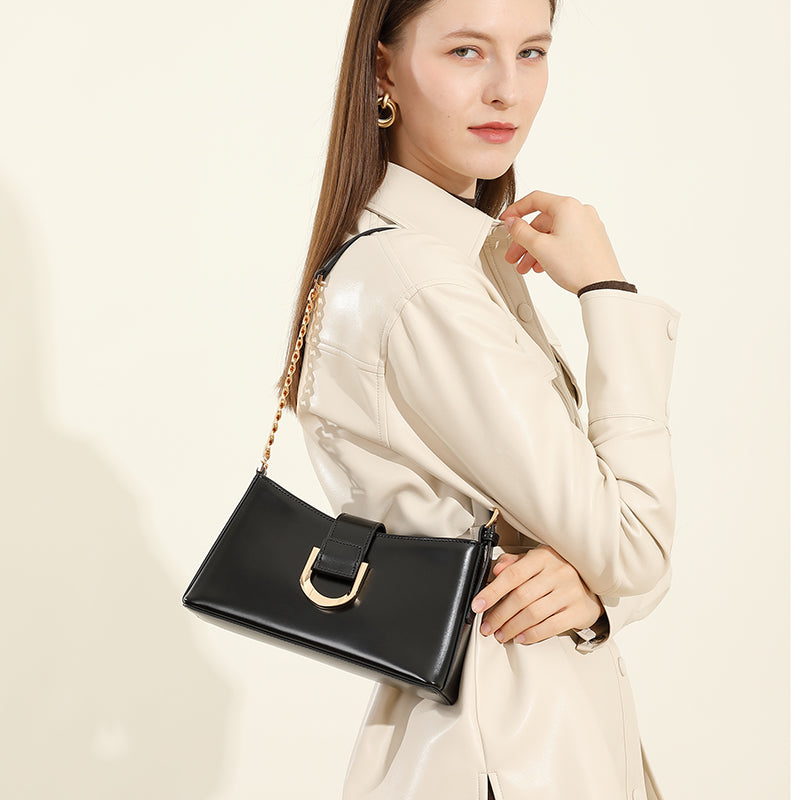 Genuine leather fashion underarm bag high-end versatile shoulder bag practical crossbody baguette women's bag