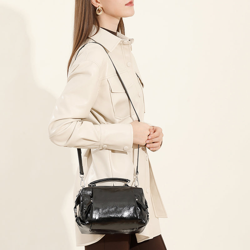 Boston leather handbag first layer of cowhide fashionable light luxury shoulder crossbody bag