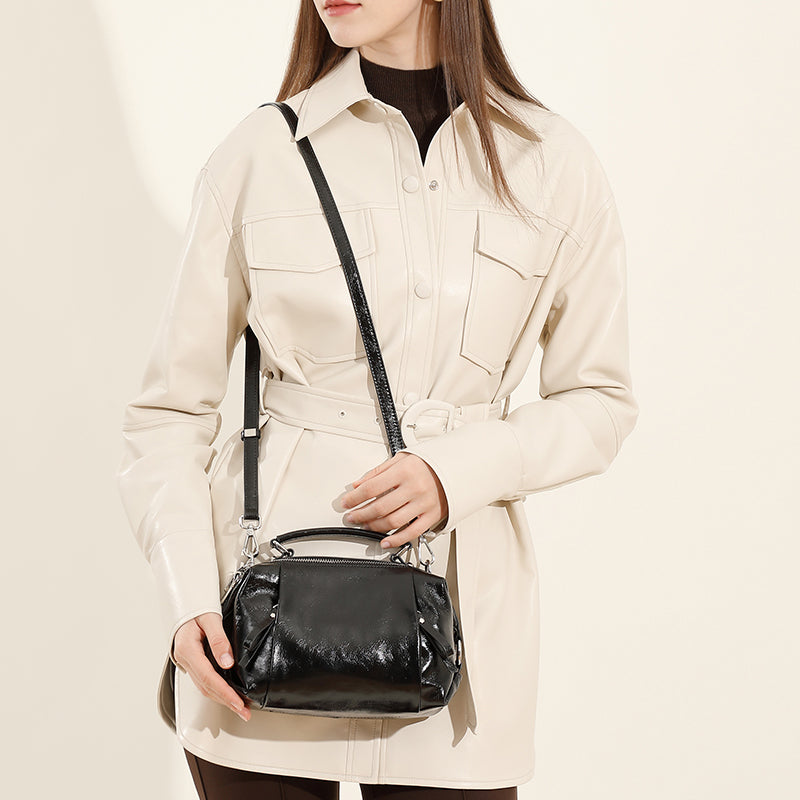 Boston leather handbag first layer of cowhide fashionable light luxury shoulder crossbody bag