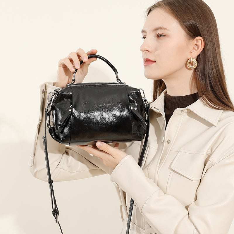 Boston leather handbag first layer of cowhide fashionable light luxury shoulder crossbody bag