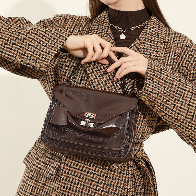 Top layer cowhide genuine leather messenger bag versatile large capacity handbag envelope bag Cambridge bag shoulder crossbody bag