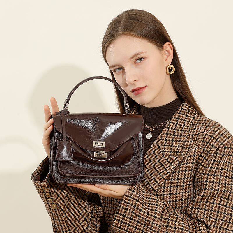 Top layer cowhide genuine leather messenger bag versatile large capacity handbag envelope bag Cambridge bag shoulder crossbody bag