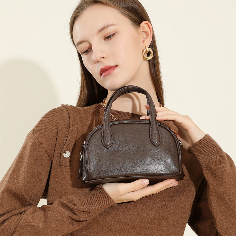 Genuine leather vintage vegetable tanned cowhide Boston bag crossbody bowling bag shoulder handbag