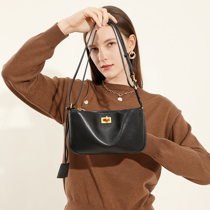 Rodeo lock underarm bag genuine leather versatile mini baguette bag shoulder crossbody bag