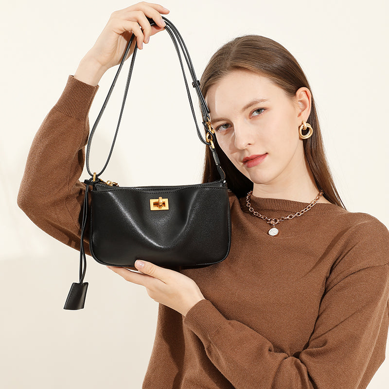 Rodeo lock underarm bag genuine leather versatile mini baguette bag shoulder crossbody bag