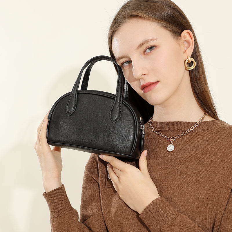 Genuine leather vintage vegetable tanned cowhide Boston bag crossbody bowling bag shoulder handbag