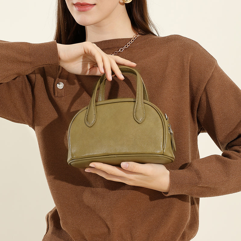 Genuine leather vintage vegetable tanned cowhide Boston bag crossbody bowling bag shoulder handbag