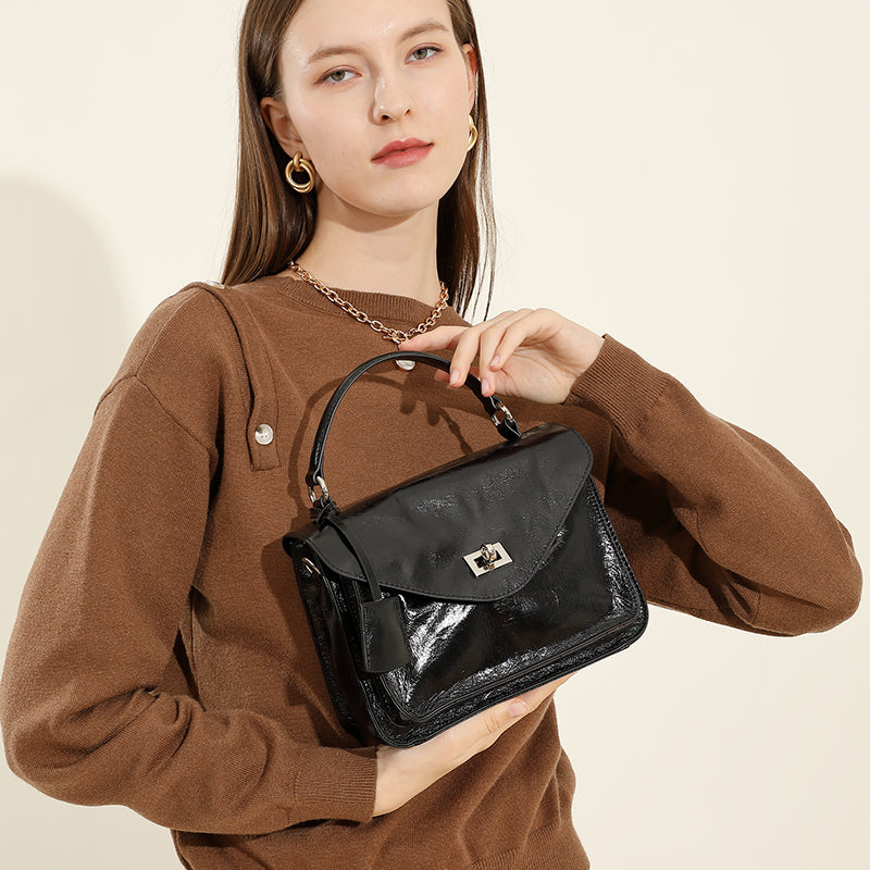 Top layer cowhide genuine leather messenger bag versatile large capacity handbag envelope bag Cambridge bag shoulder crossbody bag
