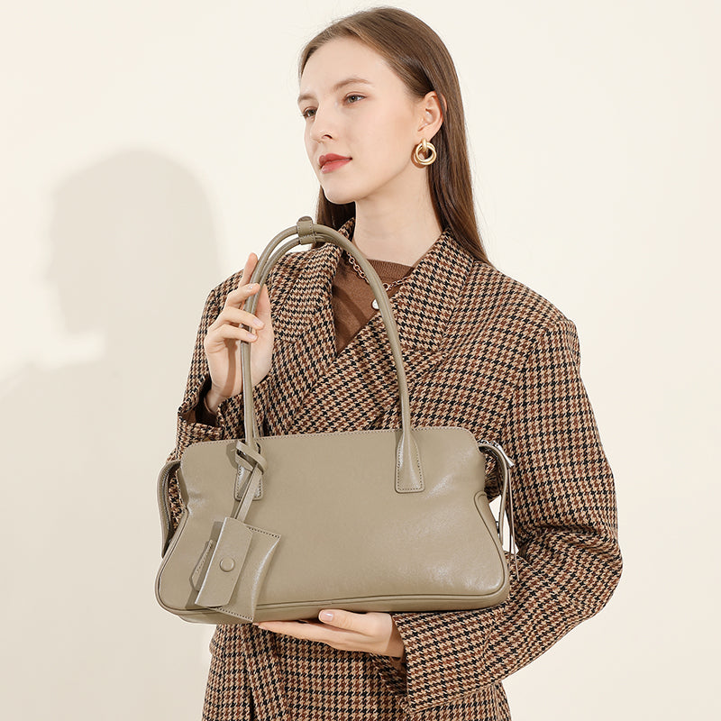 Genuine leather retro trend tote bag shoulder underarm bag vegetable tanned cowhide handbag