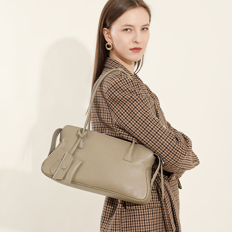 Genuine leather retro trend tote bag shoulder underarm bag vegetable tanned cowhide handbag