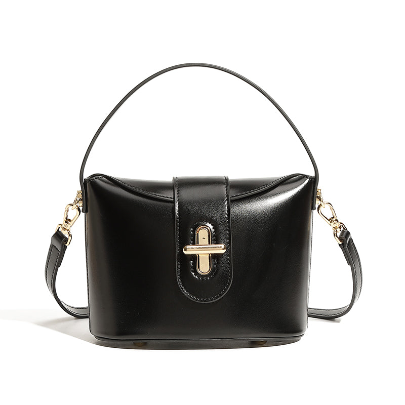 Genuine leather trendy urban simple handbag shoulder messenger bag light luxury niche high-end capsule lock bag