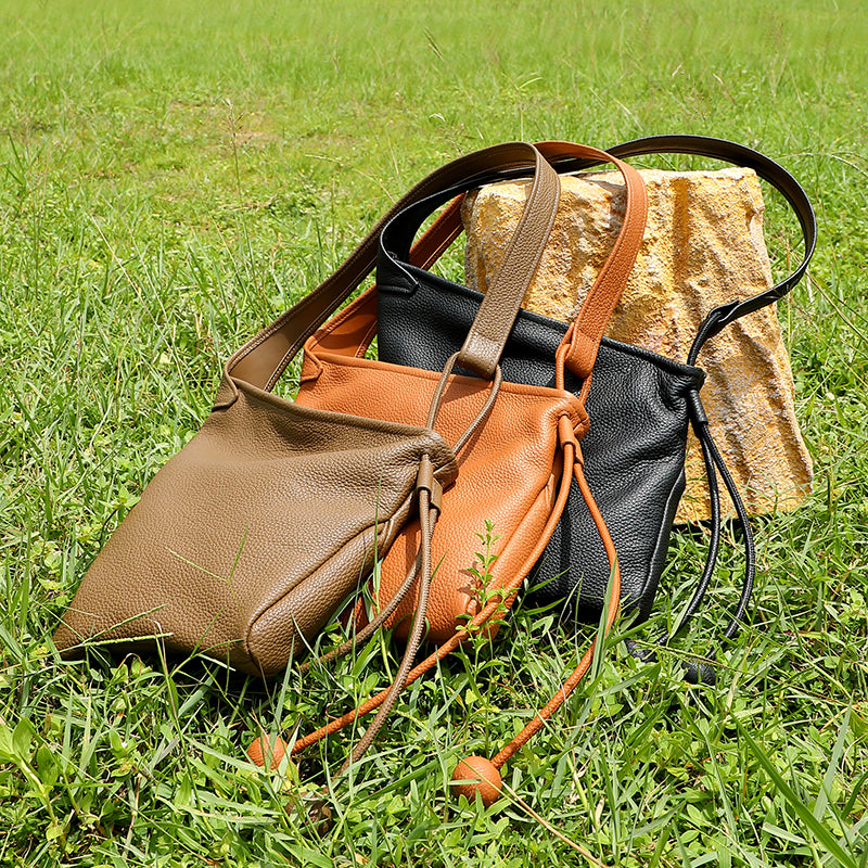 Genuine leather lazy crossbody bag niche asymmetrical design minimalist knotted horn bag shoulder dumpling women's bag