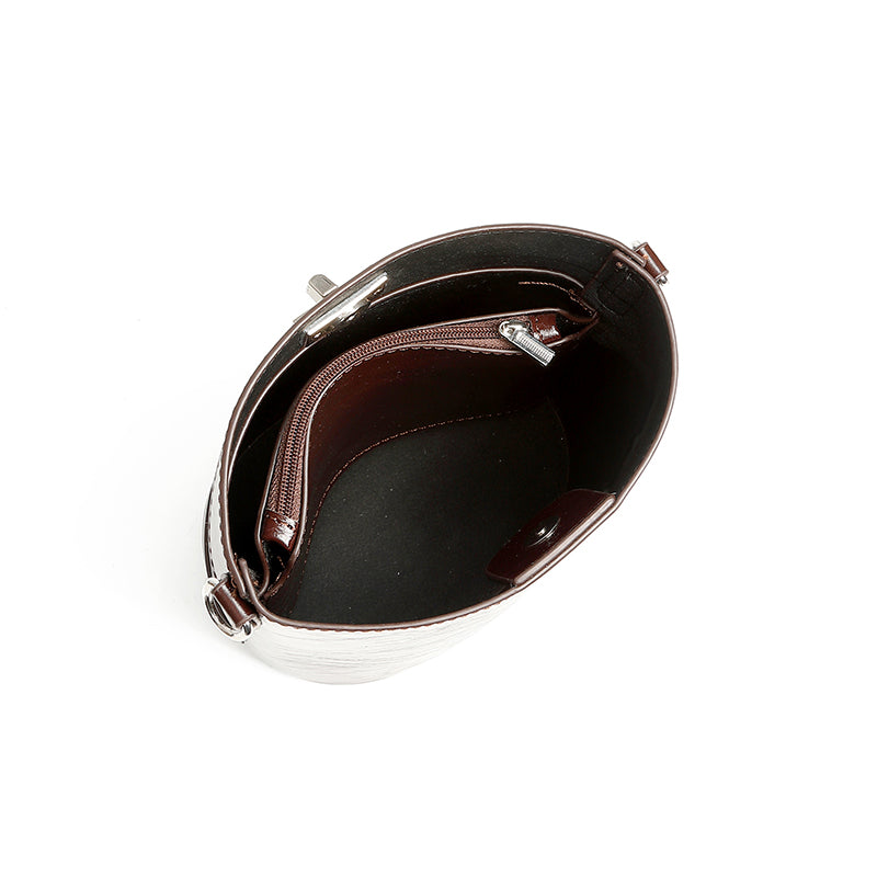 Waxed top layer cowhide fashionable genuine leather bucket bag light luxury women's bag simple mobile phone coin purse