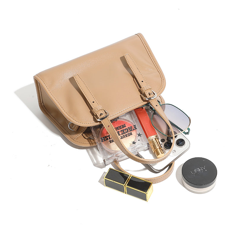 Cowhide handbag bowling bag retro women's bag commuter versatile large capacity shoulder messenger bag