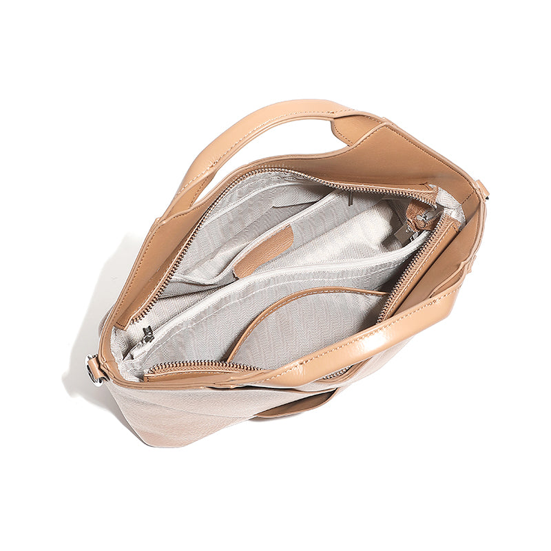 Top layer genuine leather woven handbag inverted triangle design fashionable soft leather handbag crossbody bag for women