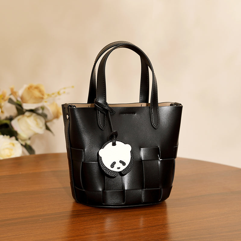 Niche handmade genuine leather woven bucket bag versatile fashion basket bag commuter shoulder messenger bag