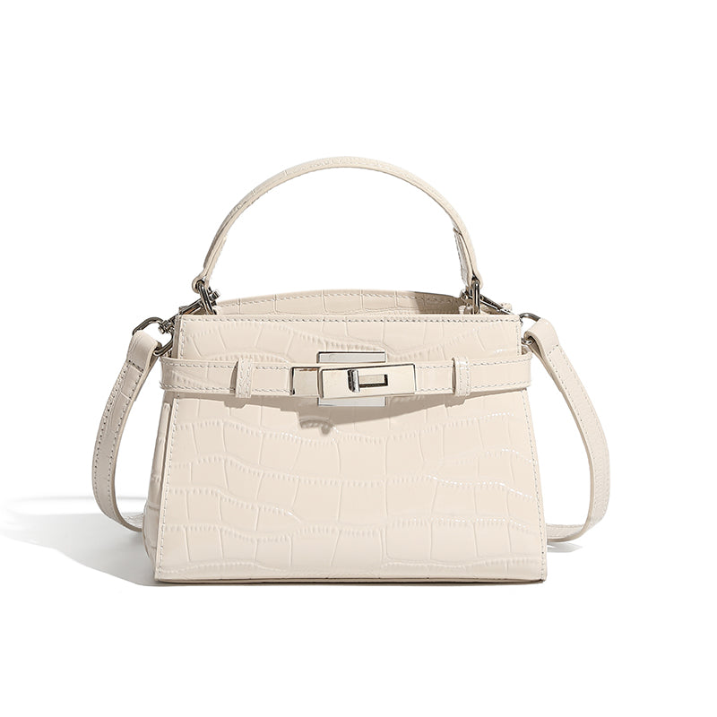 Genuine leather stone pattern Kelly bag light luxury niche design fashion handbag shoulder crossbody women's bag
