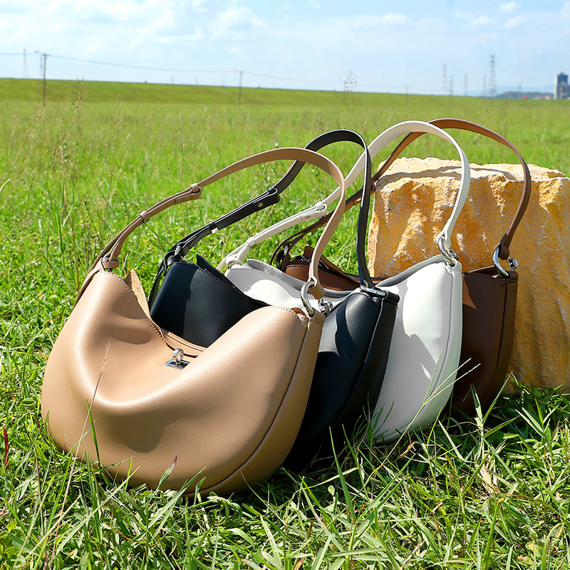 Genuine leather crossbody bag crescent bag niche design fashionable casual Korean style one-shoulder dumpling bag underarm bag