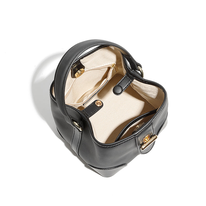 Genuine leather bucket bag versatile crossbody bag light luxury niche high-end capsule bag