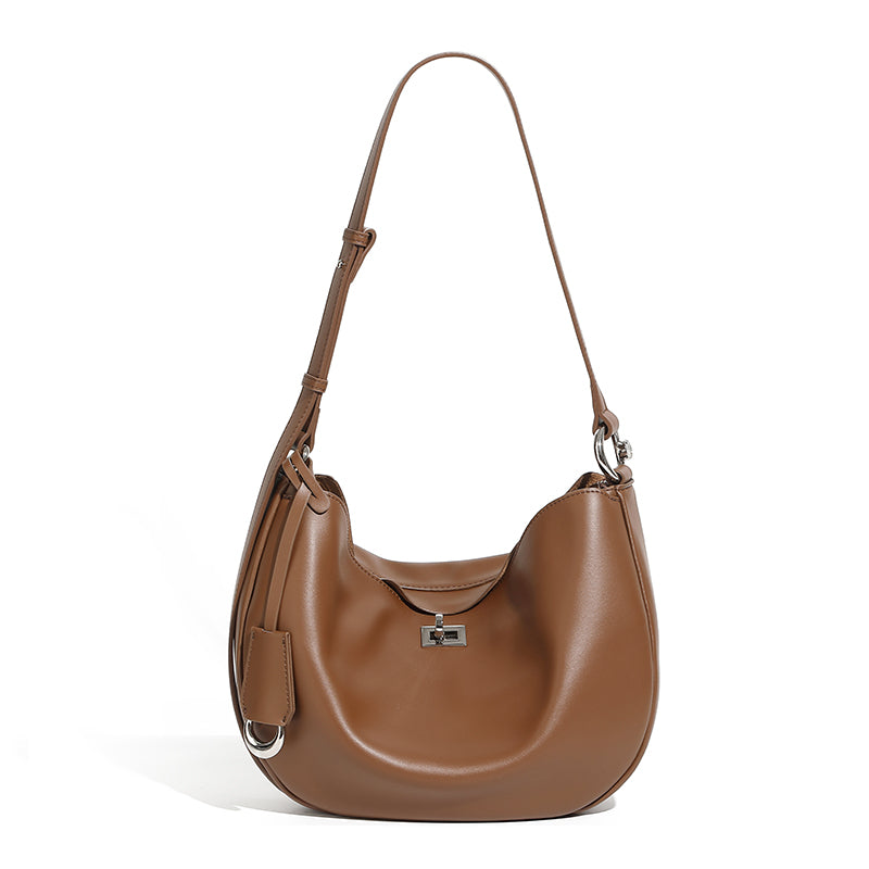 Genuine leather crossbody bag crescent bag niche design fashionable casual Korean style one-shoulder dumpling bag underarm bag