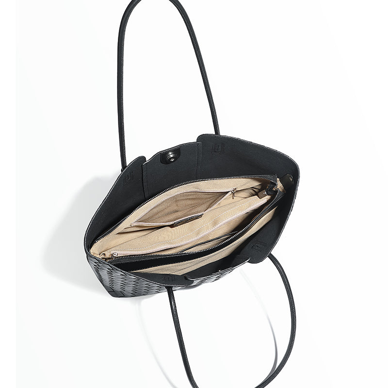 Genuine leather fashion tote bag shoulder bag cowhide daily commuting all-match simple large capacity woven mother-and-child bag