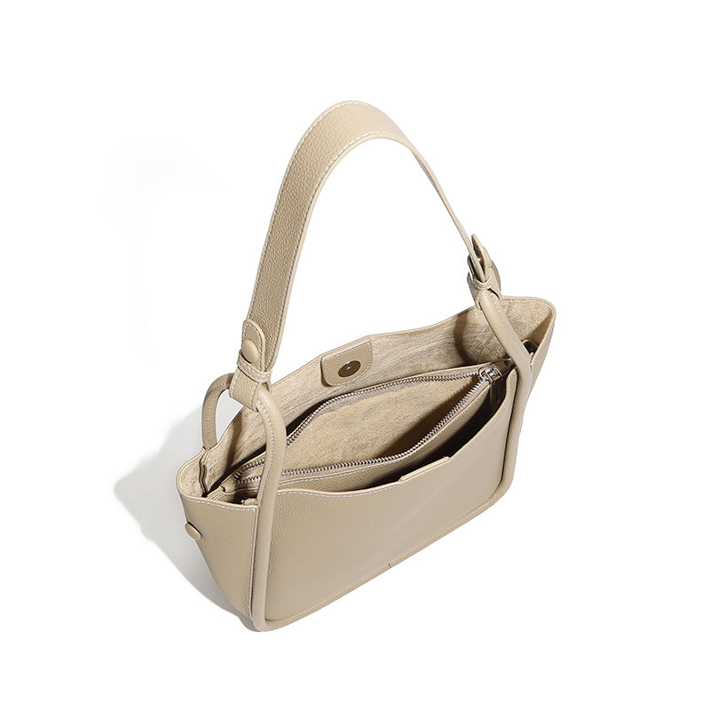 First layer of cowhide genuine leather bucket bag niche light luxury women's bag horseshoe bag large capacity commuter shoulder bag