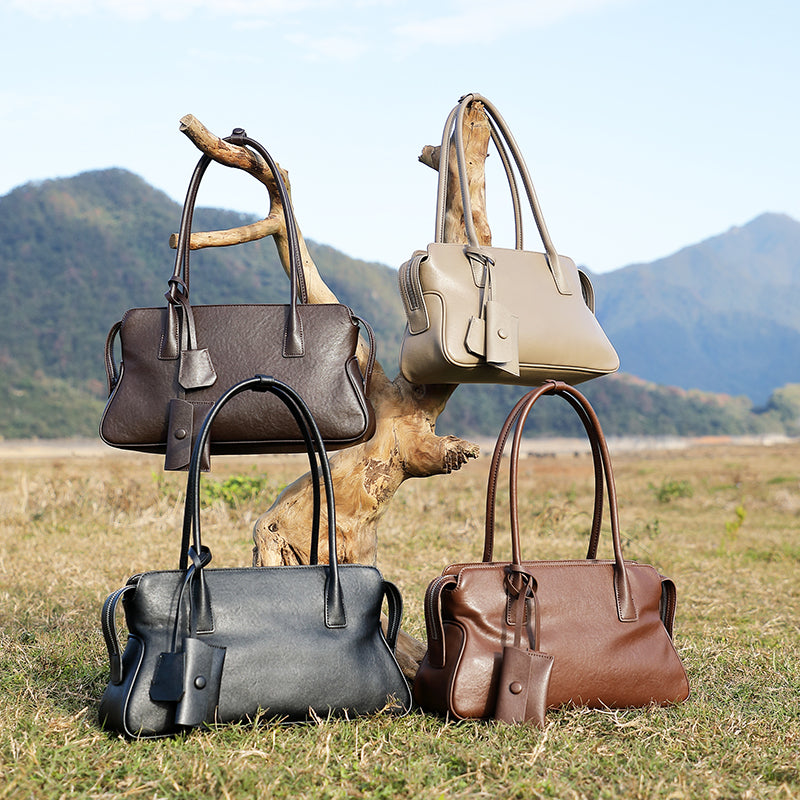 Genuine leather retro trend tote bag shoulder underarm bag vegetable tanned cowhide handbag