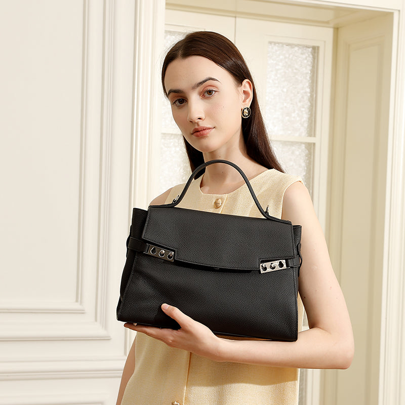 Genuine leather fashion handbag simple casual shoulder bag versatile large capacity crossbody bag