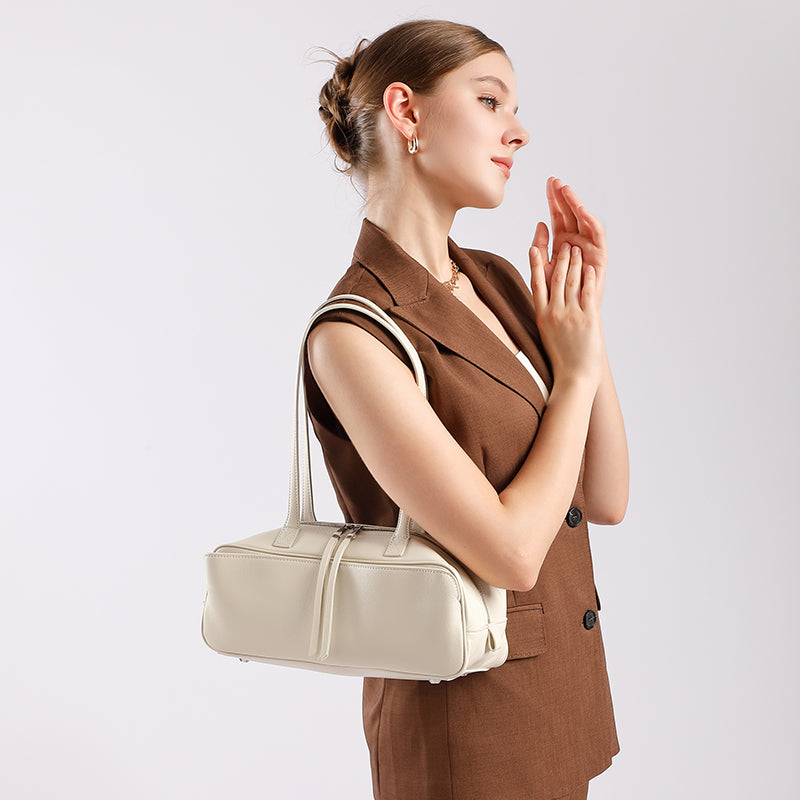 Top layer cowhide bowling ball underarm bag toast pillow bag genuine leather versatile shoulder bag