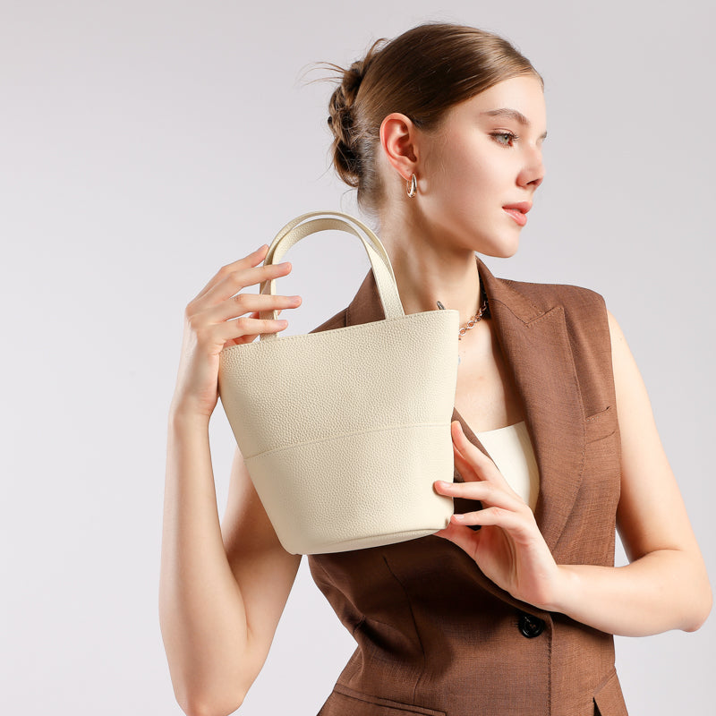 Niche genuine leather bucket bag vegetable basket shoulder crossbody women's bag Korean niche design fashion all-match bag