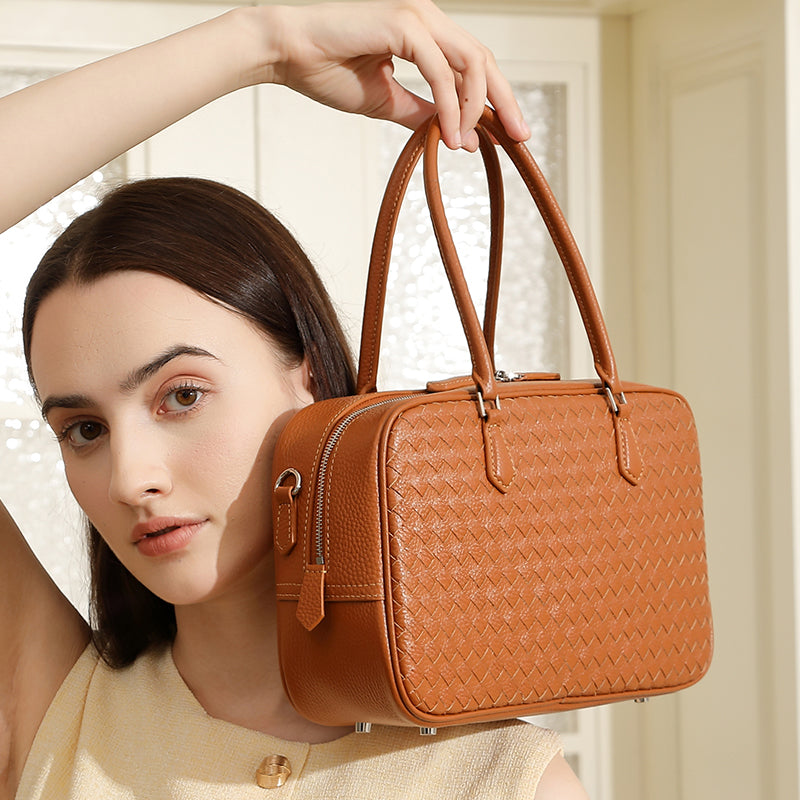 Genuine leather handbag handmade first layer of cowhide woven versatile shoulder crossbody commuter bag