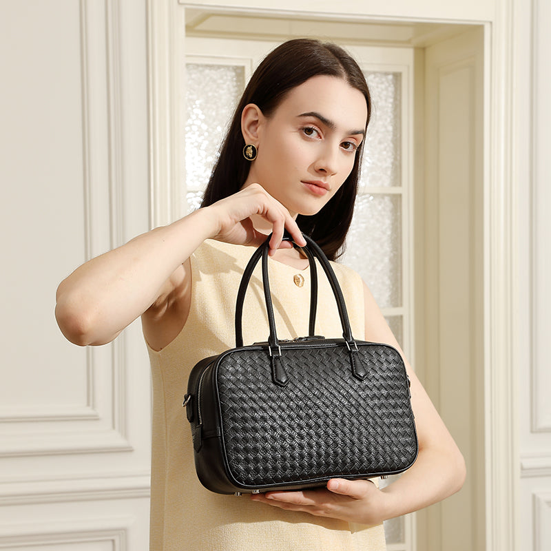 Genuine leather handbag handmade first layer of cowhide woven versatile shoulder crossbody commuter bag