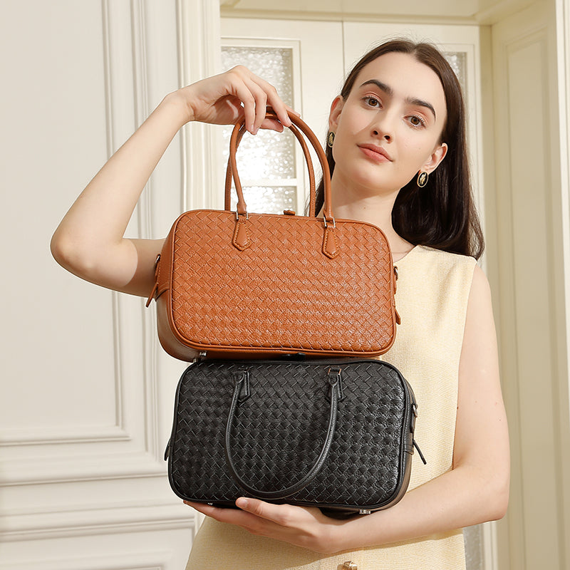 Genuine leather handbag handmade first layer of cowhide woven versatile shoulder crossbody commuter bag