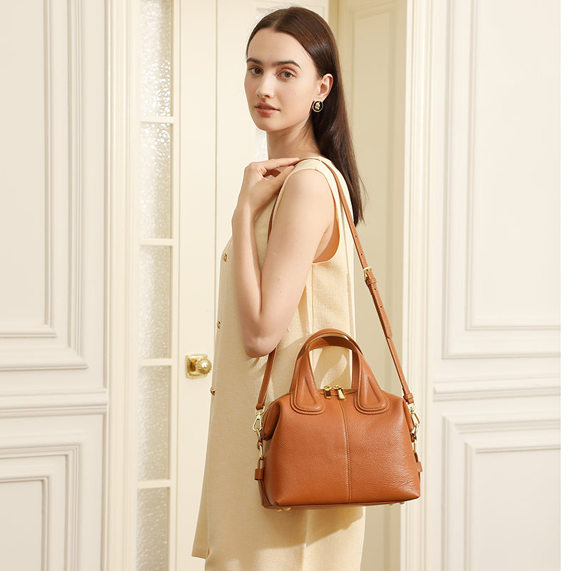 Genuine leather handbag fashionable top layer cowhide Boston bag versatile soft leather crossbody bag ladies bag