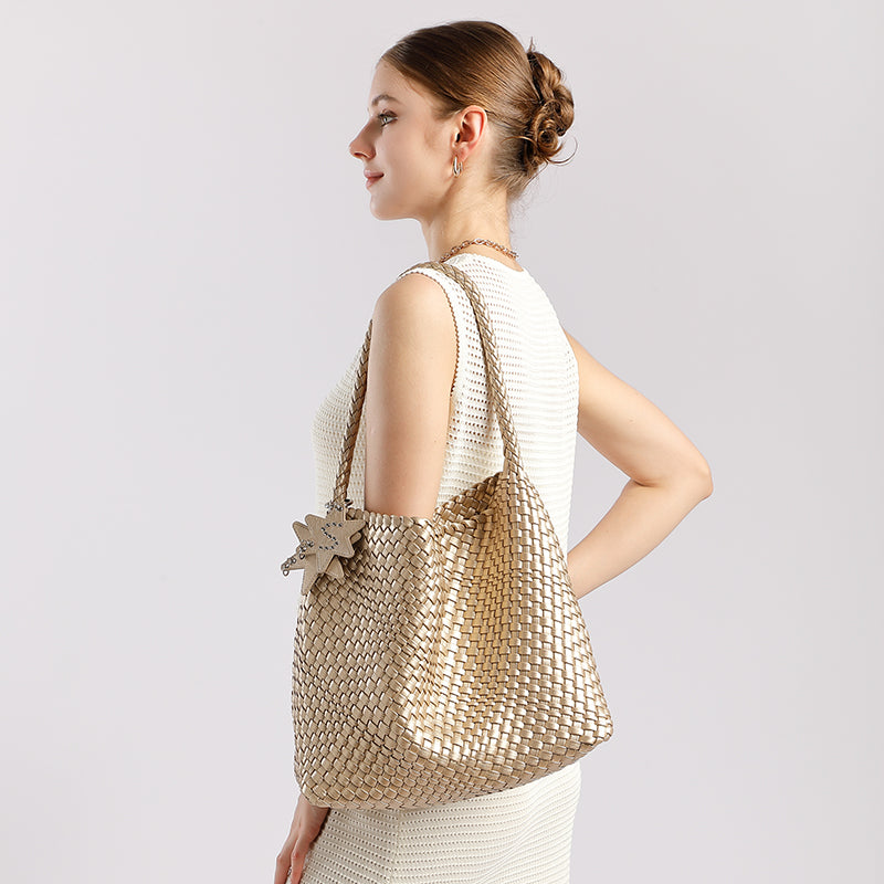 Niche hand-woven tote bag casual lazy style one-shoulder underarm bag bucket trendy women's bag