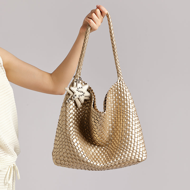 Niche hand-woven tote bag casual lazy style one-shoulder underarm bag bucket trendy women's bag