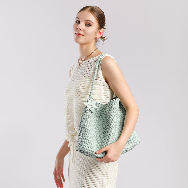 Niche hand-woven tote bag casual lazy style one-shoulder underarm bag bucket trendy women's bag